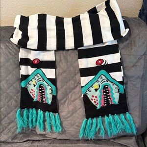 Beetlejuice Striped Black & White Scarf with Teal Shark